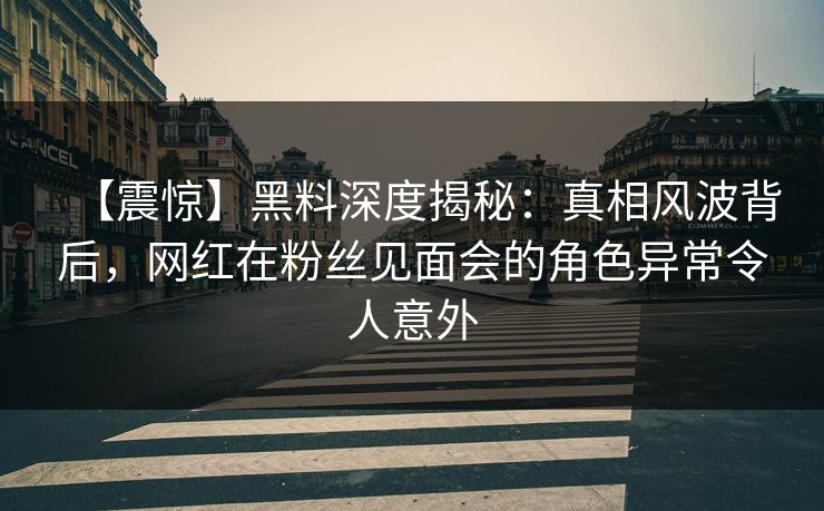 【震惊】黑料深度揭秘：真相风波背后，网红在粉丝见面会的角色异常令人意外