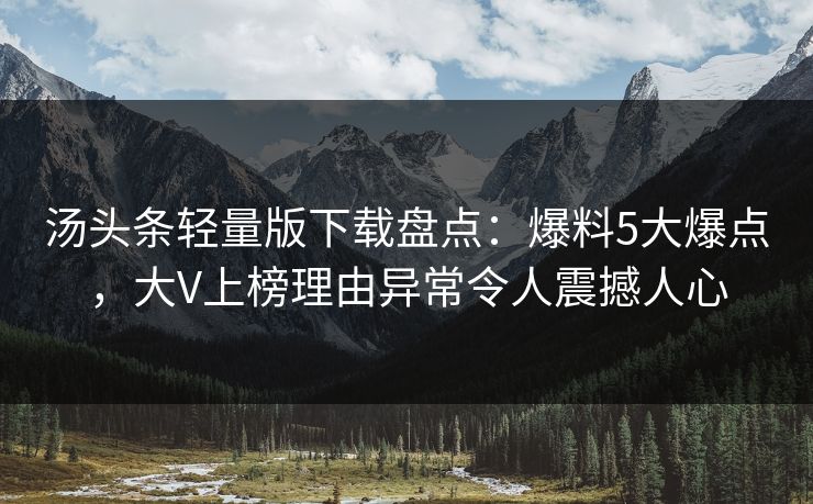 汤头条轻量版下载盘点：爆料5大爆点，大V上榜理由异常令人震撼人心